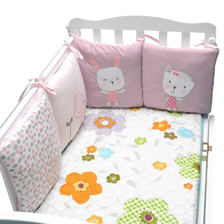 Tour de lit de bébé anti-collision en coton brodé motif lapin, 30 x 30 cm