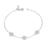 Bracelet en argent sterling S925 plaqué platine, mignon motif marguerite, marguerite