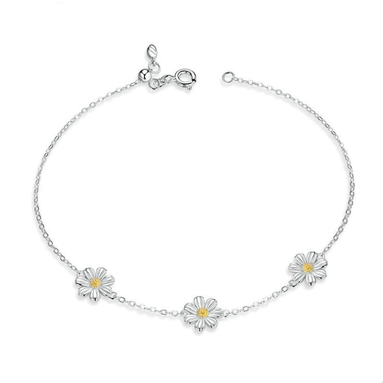 Bracelet en argent sterling S925 plaqué platine, mignon motif marguerite, marguerite