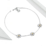 Bracelet en argent sterling S925 plaqué platine, mignon motif marguerite, marguerite