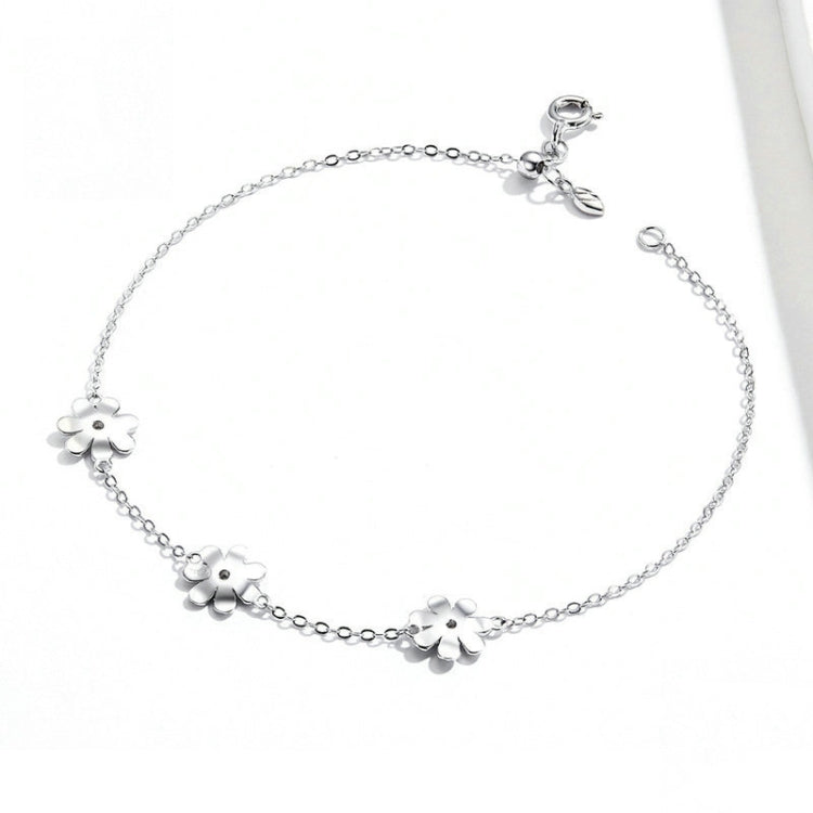 Bracelet en argent sterling S925 plaqué platine, mignon motif marguerite, marguerite