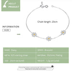 Bracelet en argent sterling S925 plaqué platine, mignon motif marguerite, marguerite