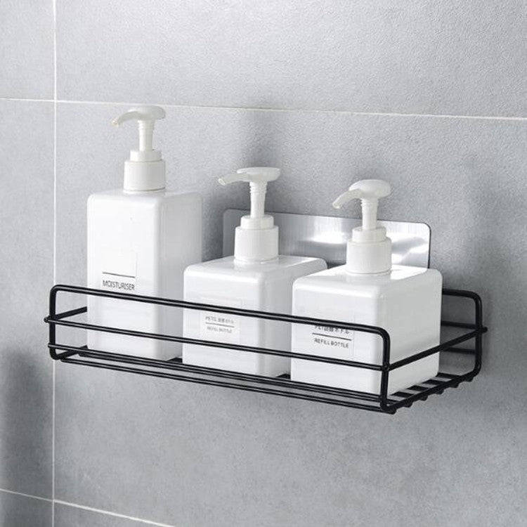 Étagère de salle de bain en fer forgé, murale, sans perçage, pour toilettes, carrée (noir)