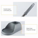 Brosse de toilette ménagère à long manche avec ventouse, ensemble de brosses de nettoyage sans angle mort, gris, marron