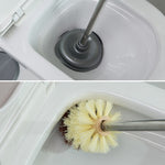 Brosse de toilette ménagère à long manche avec ventouse, ensemble de brosses de nettoyage sans angle mort, gris, marron