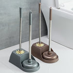 Brosse de toilette ménagère à long manche avec ventouse, ensemble de brosses de nettoyage sans angle mort, gris, marron