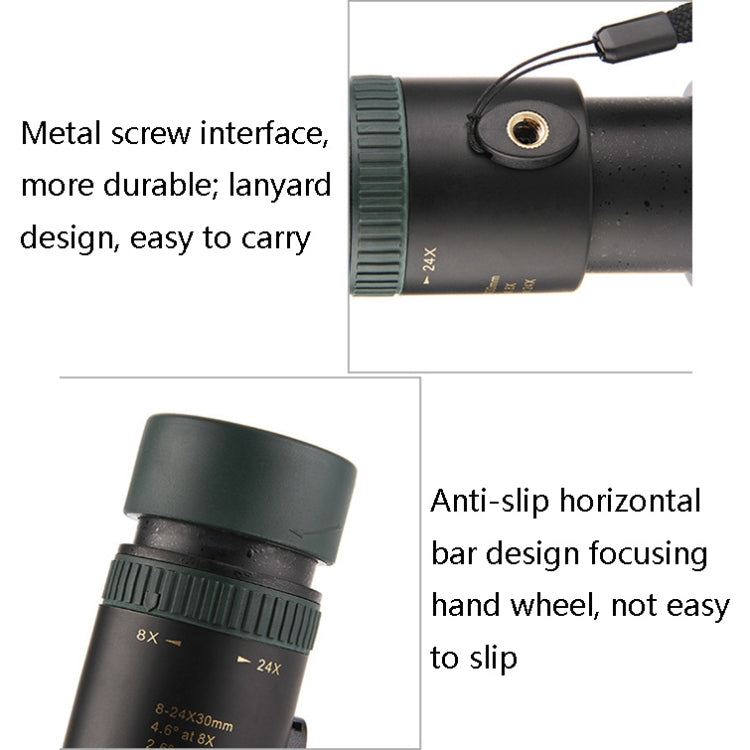 LUXUN 8-24X30 Télescope monoculaire à vision nocturne scintillante avec pince pour téléphone et trépied, avec pince pour téléphone et trépied