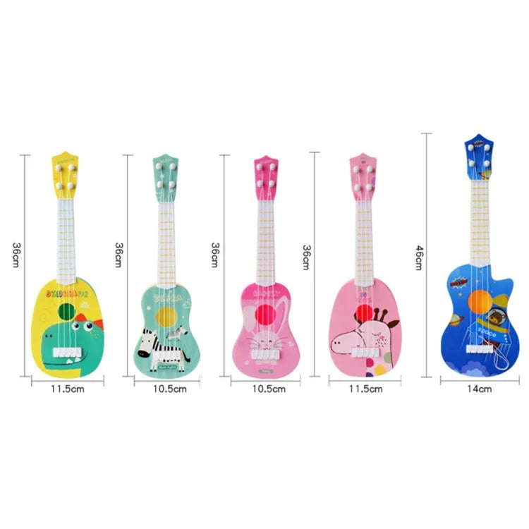 Mini instrument de musique de simulation, petit ukulélé jouable à quatre cordes, jouet musical pour l'éducation de la petite enfance, lapin rose, zèbre bleu clair, girafe rose, dinosaure jaune