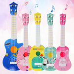 Mini instrument de musique de simulation, petit ukulélé jouable à quatre cordes, jouet musical pour l'éducation de la petite enfance, lapin rose, zèbre bleu clair, girafe rose, dinosaure jaune