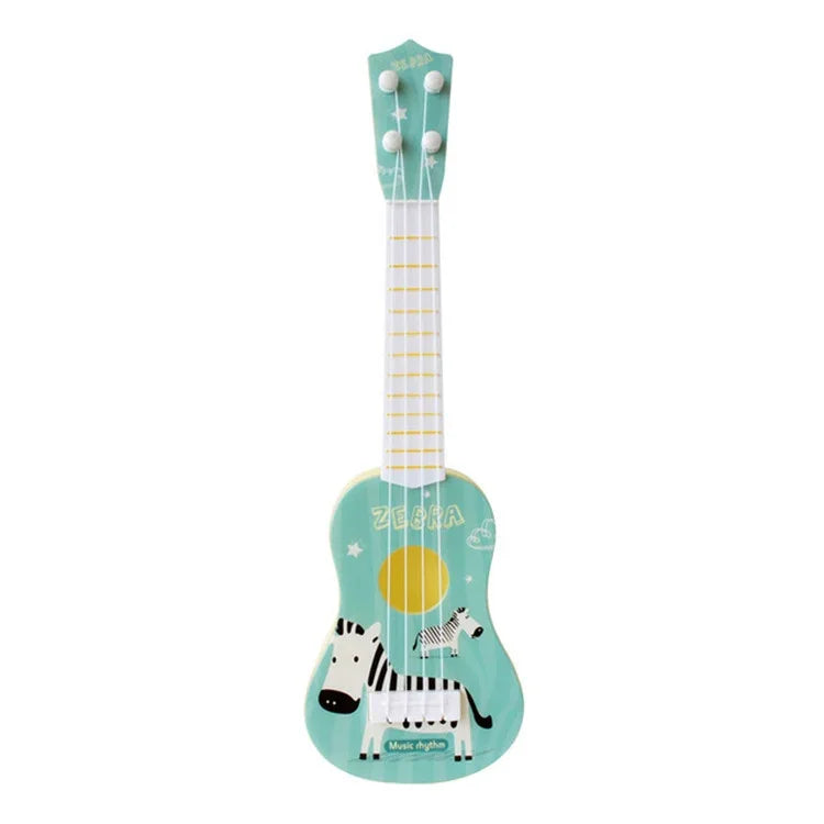 Mini instrument de musique de simulation, petit ukulélé jouable à quatre cordes, jouet musical pour l'éducation de la petite enfance, lapin rose, zèbre bleu clair, girafe rose, dinosaure jaune