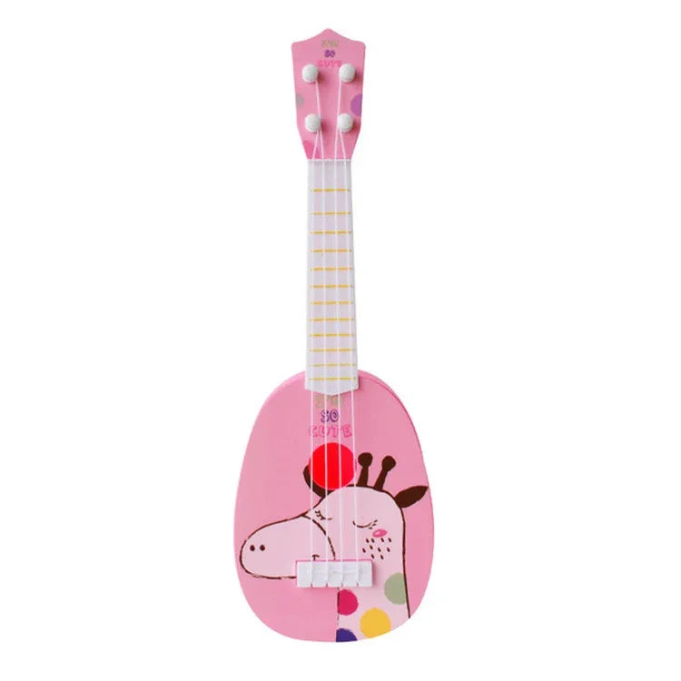 Mini instrument de musique de simulation, petit ukulélé jouable à quatre cordes, jouet musical pour l'éducation de la petite enfance, lapin rose, zèbre bleu clair, girafe rose, dinosaure jaune