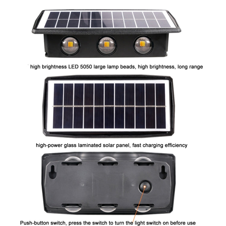 Applique murale solaire extérieure étanche, projecteurs doubles haut et bas, 4 LED, 8 LED, 6 LED