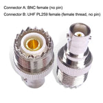 Connecteur adaptateur coaxial RF droit de type BNC Femelle vers UHF PL-259 Femelle, BNC Femelle vers UHF Femelle