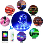 Kit Bluetooth bande lumineuse intelligente à contrôle sonore, étanche, 5050 RGB bande LED d'ambiance colorée avec télécommande 24 touches, 5M 150 LED, 5M 300 LED, 10M 300 LED, 10M 600 LED, 15M 450 LED, 20M 360 LED, 30M 540 LED
