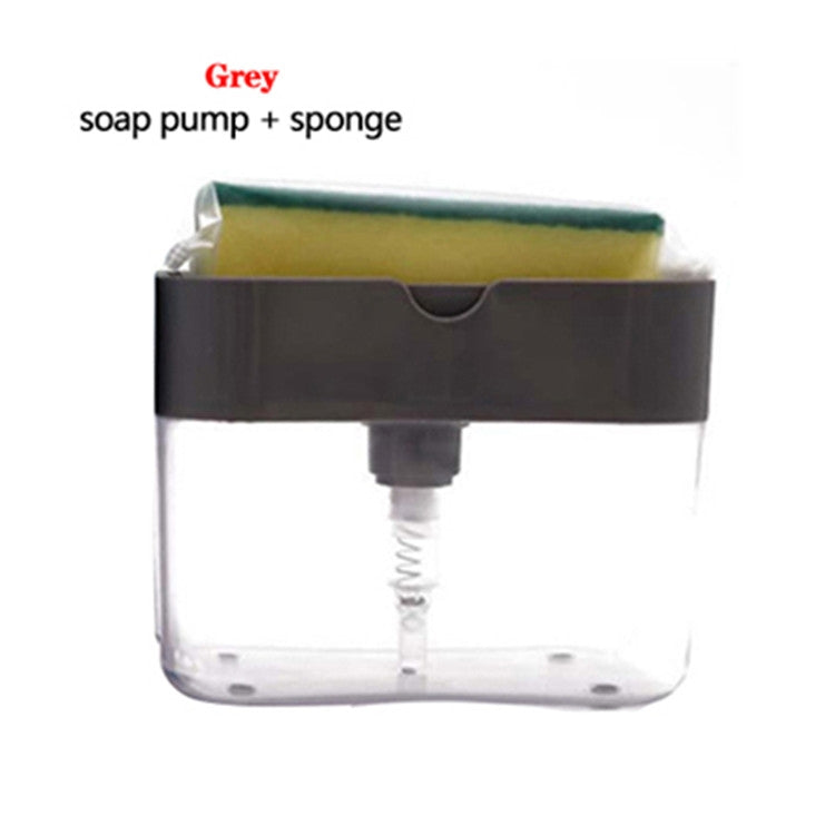 Brosse de cuisine pour lave-vaisselle, boîte de pompe à savon liquide à pression, distributeur de savon avec éponge de lavage, brosse de nettoyage automatique pour détergent