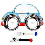 Assiette de voiture pour enfants en acier inoxydable 304, bleu (amovible et lavable)