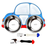 Assiette de voiture pour enfants en acier inoxydable 304, bleu (amovible et lavable)