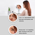 Miroir de maquillage lumineux LED rond double face de bureau, miroir grossissant relevable, plan + grossissement 3 fois (modèle 8 pouces à piles), plan + grossissement 5 fois (modèle 8 pouces à piles), plan + grossissement 7 fois (modèle 8 pouces à piles)