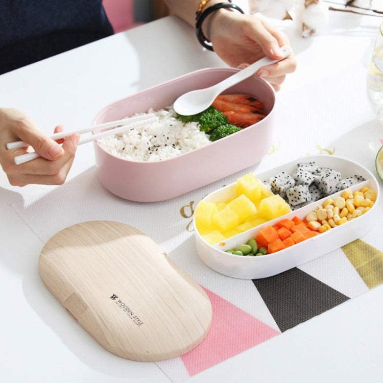 Boîte à déjeuner ovale simple en bois avec couverts, étanche, monocouche