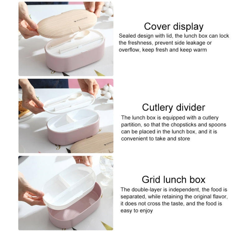 Boîte à déjeuner ovale simple en bois avec couverts, étanche, monocouche