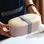 Boîte à déjeuner ovale simple en bois avec couverts, étanche, monocouche