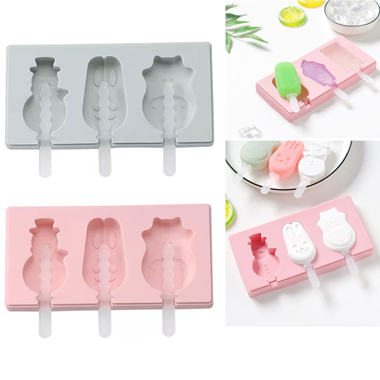 Moule à glaçons fait maison en silicone de dessin animé avec couvercle pour sucette glacée à faire soi-même, livraison de couleur aléatoire, Fruit Pic-vert, Crème glacée, Bonhomme de neige Hippopotame Lapin