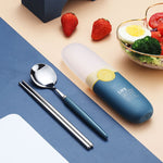 Ensemble de couverts 2 en 1 simple et portable pour enfant, étudiant, voyage, en acier inoxydable 304 (cuillère et baguettes)
