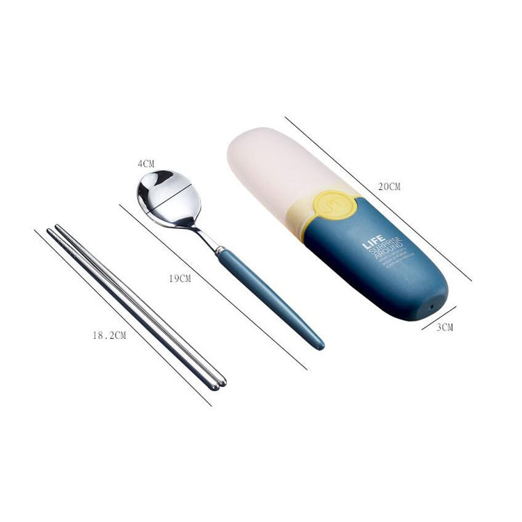 Ensemble de couverts 2 en 1 simple et portable pour enfant, étudiant, voyage, en acier inoxydable 304 (cuillère et baguettes)