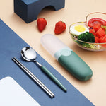 Ensemble de couverts 2 en 1 simple et portable pour enfant, étudiant, voyage, en acier inoxydable 304 (cuillère et baguettes)