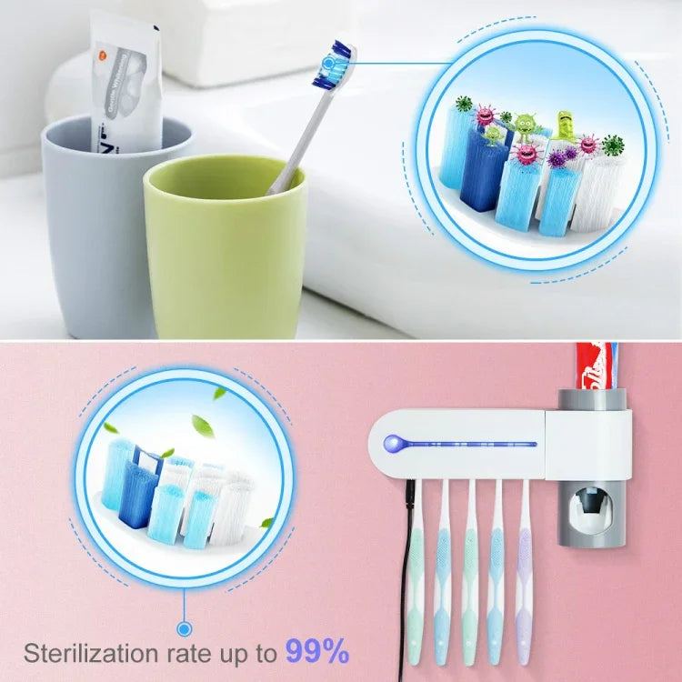 Porte-Brosse à Dents Mural pour Toilettes Sans Perçage avec Désinfection Électrique Ultraviolet, Prise US, Prise UK, Prise EU, Recharge USB