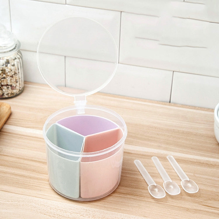 Boîte à épices ronde à trois compartiments avec cuillère, pour cuisine, boîte fraîche combinée à compartiments