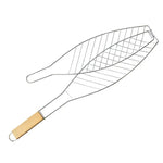 Pince à Barbecue Simple pour Poisson avec Manche en Bois Chromé, Outil de Barbecue pour Poisson Grillé en Extérieur