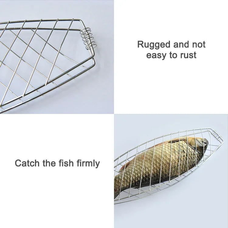 Pince à Barbecue Simple pour Poisson avec Manche en Bois Chromé, Outil de Barbecue pour Poisson Grillé en Extérieur