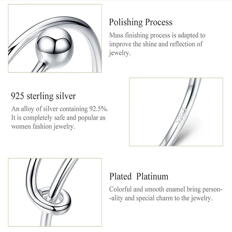 Bague ouverte en argent sterling S925 plaqué platine, SCR520