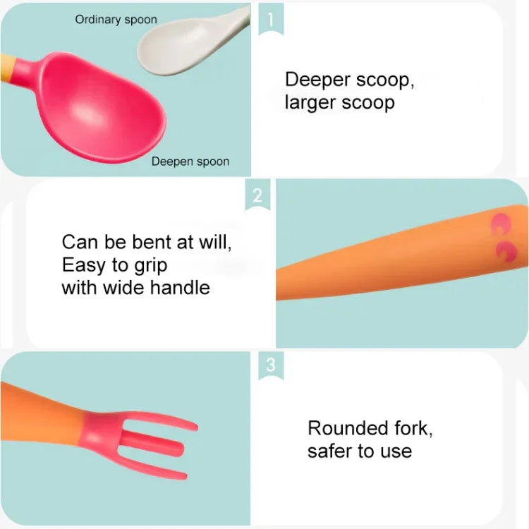 Bébé Apprend À Manger Coude D'entraînement Pliable Torsadant Cuillère Fourchette