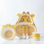 Ensemble de vaisselle en fibre de bambou pour enfants, ensemble d'assiettes de compléments alimentaires pour bébé, motifs mignons de dessins animés, 040 Girafe, 041 Vache, 042 Lion, 043 Singe, 044 Panda, 045 Grenouille