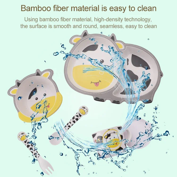 Ensemble de vaisselle en fibre de bambou pour enfants, ensemble d'assiettes de compléments alimentaires pour bébé, motifs mignons de dessins animés, 040 Girafe, 041 Vache, 042 Lion, 043 Singe, 044 Panda, 045 Grenouille