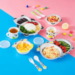 Ensemble de vaisselle en fibre de bambou pour enfants, ensemble d'assiettes de compléments alimentaires pour bébé, motifs mignons de dessins animés, 040 Girafe, 041 Vache, 042 Lion, 043 Singe, 044 Panda, 045 Grenouille
