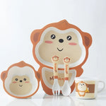 Ensemble de vaisselle en fibre de bambou pour enfants, ensemble d'assiettes de compléments alimentaires pour bébé, motifs mignons de dessins animés, 040 Girafe, 041 Vache, 042 Lion, 043 Singe, 044 Panda, 045 Grenouille