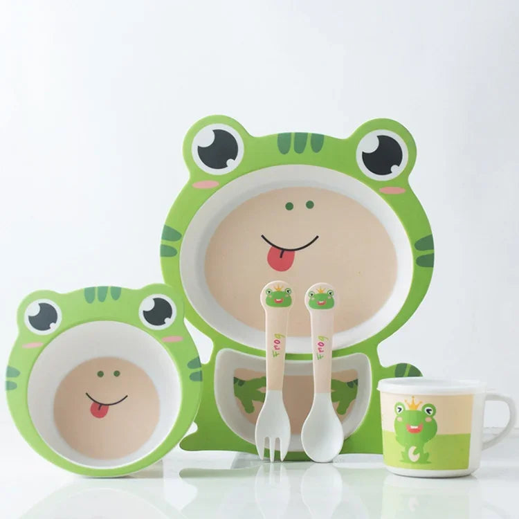 Ensemble de vaisselle en fibre de bambou pour enfants, ensemble d'assiettes de compléments alimentaires pour bébé, motifs mignons de dessins animés, 040 Girafe, 041 Vache, 042 Lion, 043 Singe, 044 Panda, 045 Grenouille