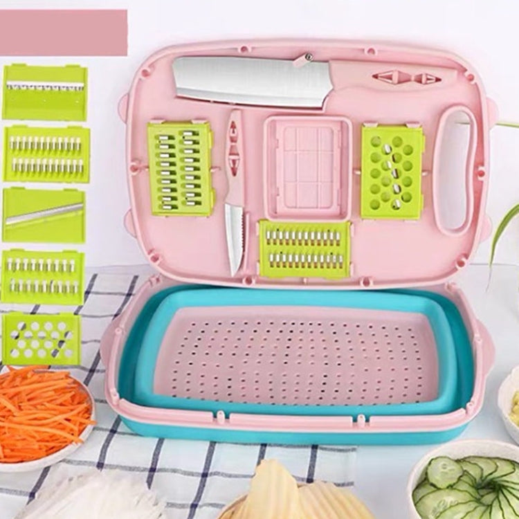 Planche à découper pliante 9 en 1 en plastique multifonctionnelle pour la maison, antibactérienne et anti-moisissure, avec couteaux inclus