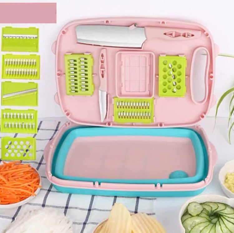 Planche à découper pliante 9 en 1 en plastique multifonctionnelle pour la maison, antibactérienne et anti-moisissure, avec couteaux inclus