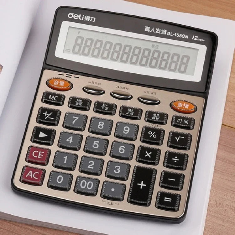Calculatrice vocale Deli 1559N Calculatrice multifonction bureau finance 12 chiffres, 1559N