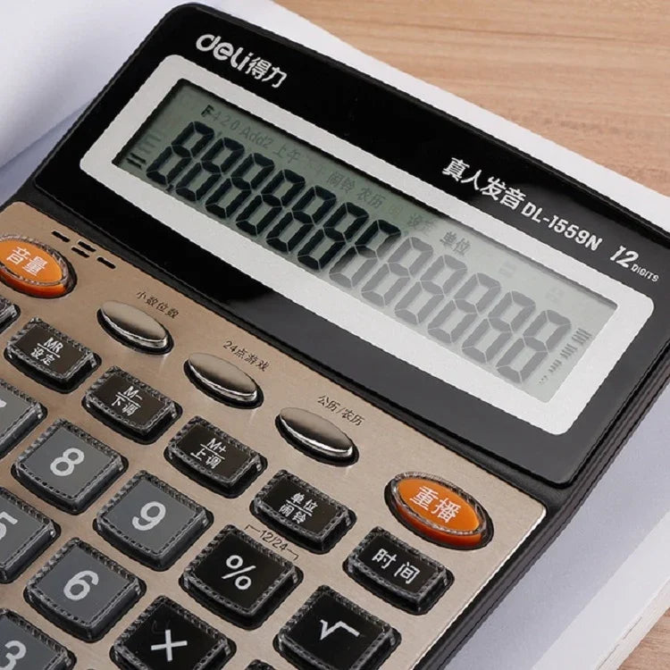 Calculatrice vocale Deli 1559N Calculatrice multifonction bureau finance 12 chiffres, 1559N