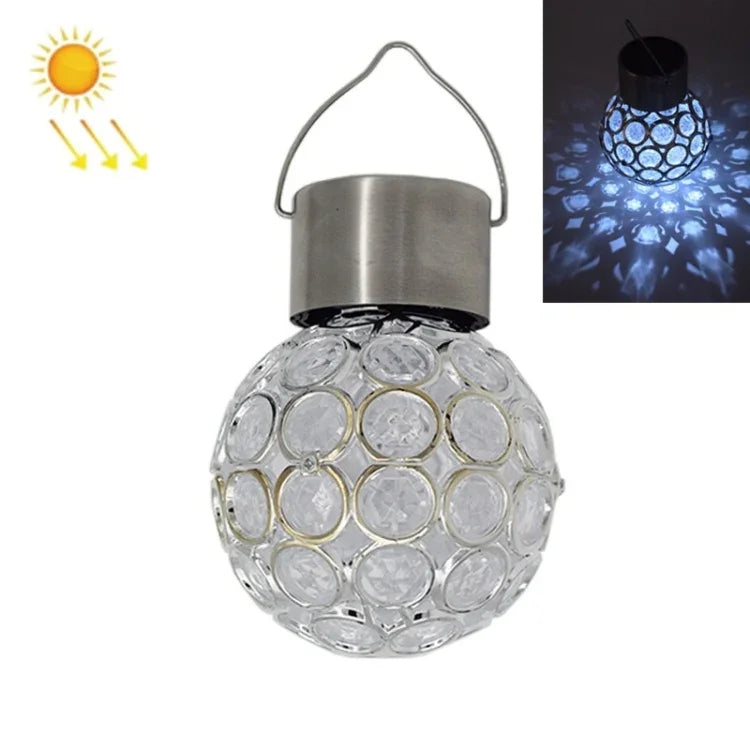 2 lampes solaires décoratives de jardin à suspension en forme de boule creuse, 2 boules creuses blanches, 2 boules creuses colorées