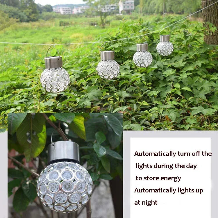 2 lampes solaires décoratives de jardin à suspension en forme de boule creuse, 2 boules creuses blanches, 2 boules creuses colorées