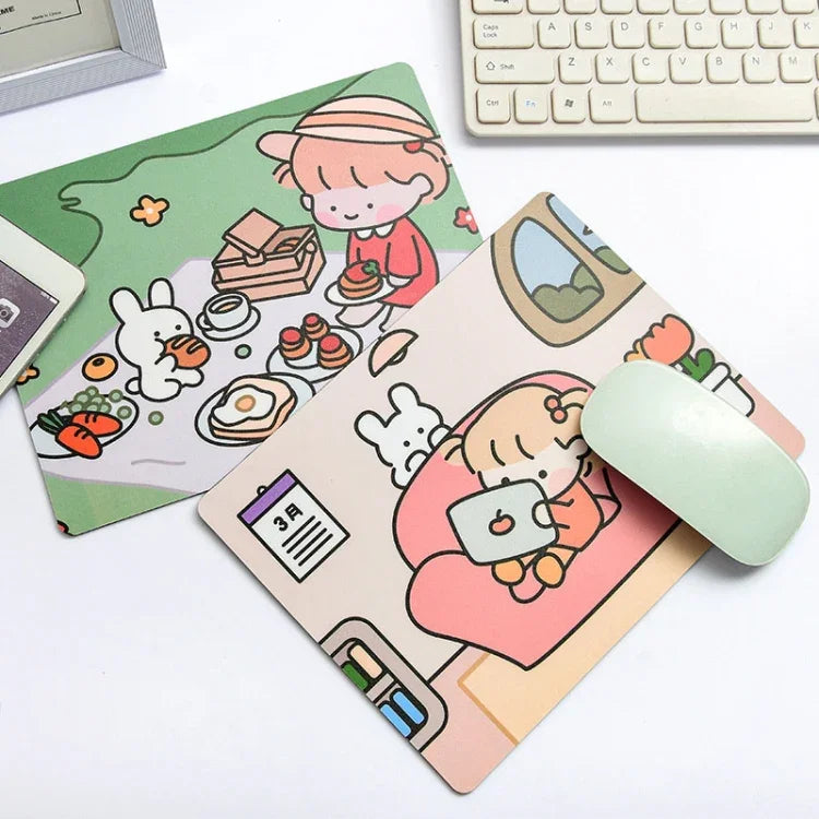 Tapis de souris d'ordinateur portable 5 pièces motif lapin fille de dessin animé créatif, canapé, cache-cache, couchage, repas