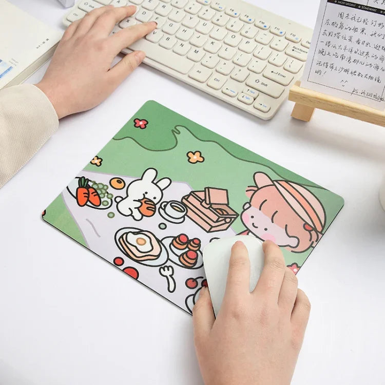 Tapis de souris d'ordinateur portable 5 pièces motif lapin fille de dessin animé créatif, canapé, cache-cache, couchage, repas