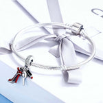 Breloque en argent sterling 925 Rouge à lèvres Talons hauts Miroir de maquillage Pendentif
