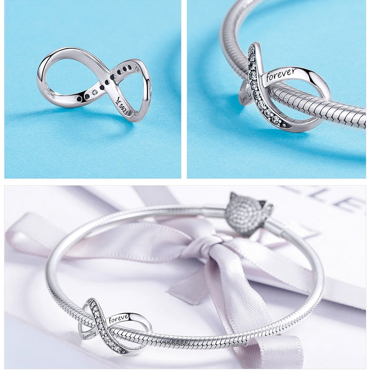 925 Argent Sterling Infini Famille Pour Toujours Perles Pour Femmes Bracelet DIY Accessoires, SCC1146